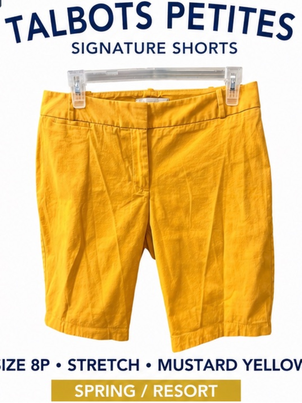 Talbots Petites Signature Yellow Shorts Size 8P Stretch Cotton Flat Front Summer